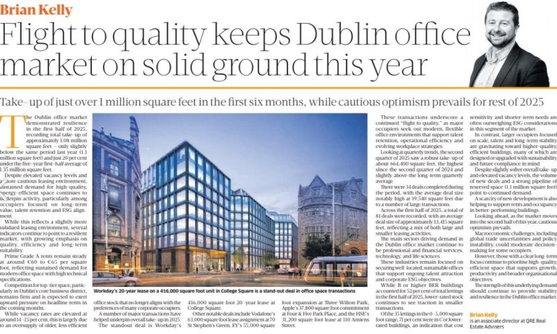 Flight to quality keeps Dublin office market on solid ground in H1 2025